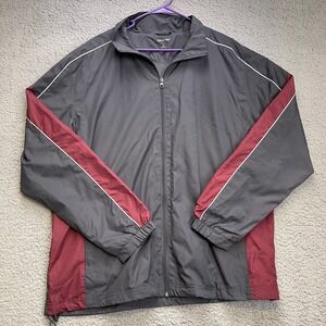 Sport Tek Jacket Men's XL Red Gray Nylon Windbreaker Activewear Full Zip